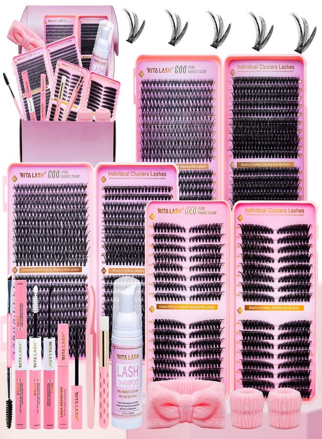 RITALASH Lash Clusters Kit Eyelash Clusters Kit Cat Eye Lashes Large Pack Cluster Eyelash Extensions Lash Extension Kit Pestañas Postizas Naturales with Lash Bond&Seal,Remover,Tweezers,Cleanser(Lash Kit-5) - Image 1